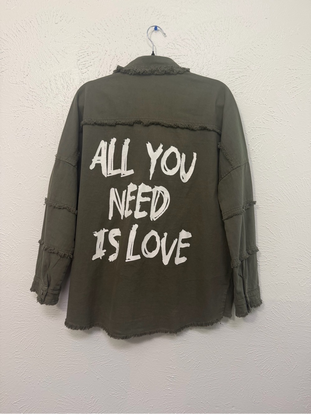 Oversized Shacket ÉLAN All You Need Is Love Olive Green Size S - Picture 4 of 14